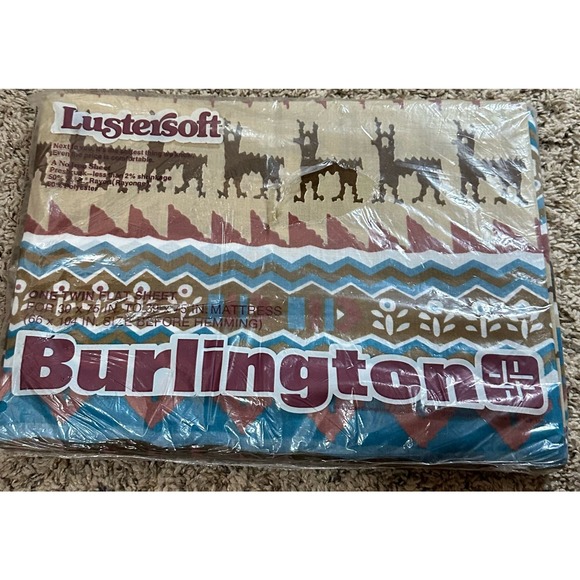 Vintage Burlington LusterSoft Aztec Print Flat Sheet new